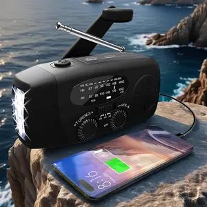 Hand Crank Solar Powered Portable Radio, USB Rechargeable FM/AM/WB/NOAA Weather Radio with LED Flashlight, Multifunctional Radio for Outdoor Camping Hiking, Radio Player, Mini Portable, Rechargeable Emergency Radio