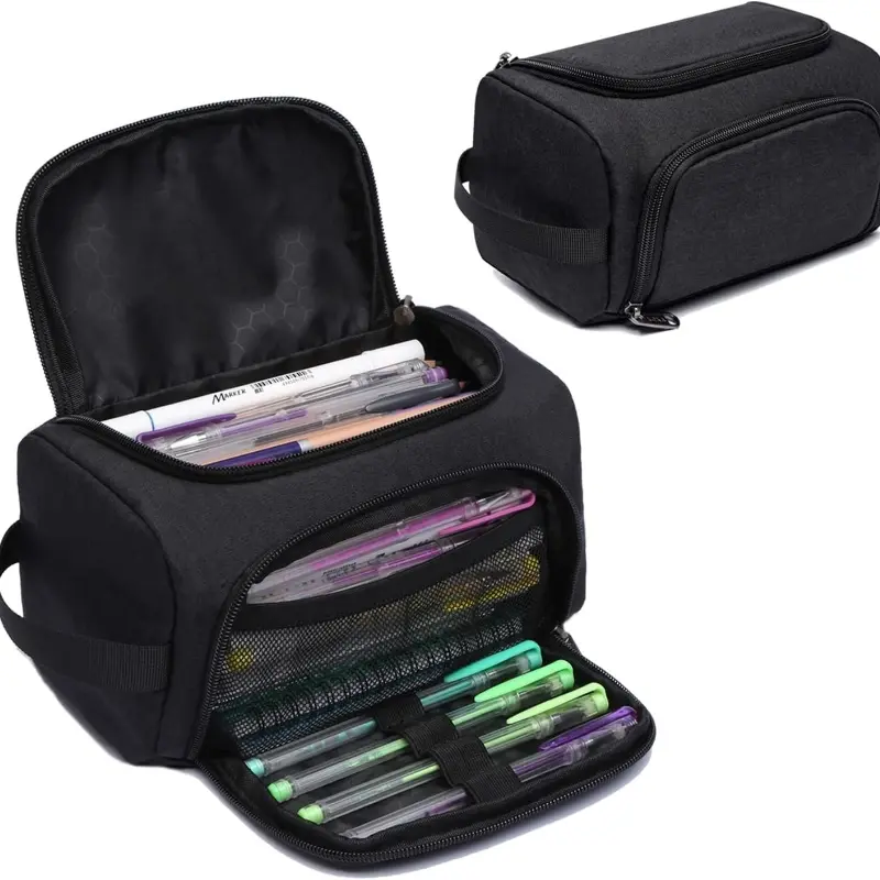 Large-Capacity Pencil Case Organizer Bag - Multi-Functional Pen Pouch with Compartments, Minimalist Travel Stationery Bag, Unisex Fabric Pencil Pouch, Office Stationery Supplies, Desk Supplies