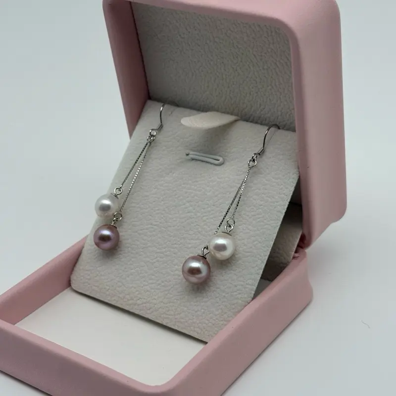 Double Pearl Dangling Earrings in Sterling Silver