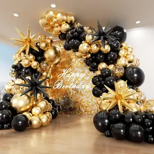 153PCS Black & Gold Balloon Arch Kit with Star and Confetti Balloons for Birthday & Party Decor
