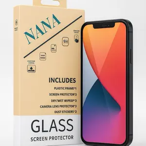 NANA iPhone Screen & Camera Protector Set 9H Hardness with Plastic Frame 3 Screen Protectors 3 Lens Protectors 3 Dust Stickers for Optimal Protection