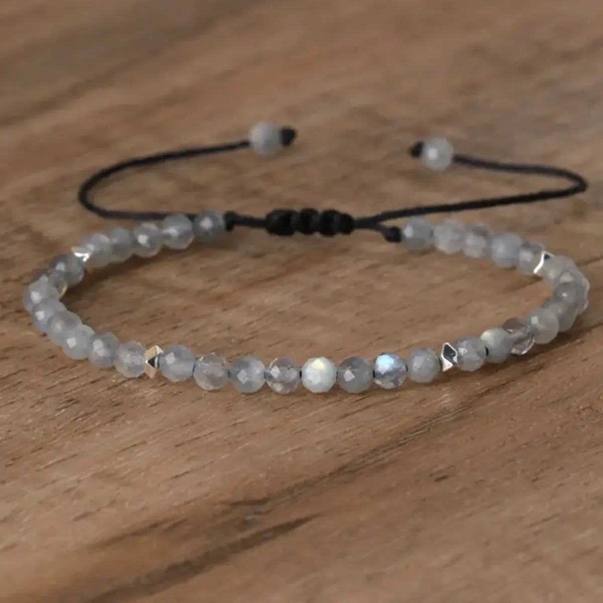 Ethnic Labradorite Bracelet for Women, Handmade 4mm Faceted Gemstone Beads, Adjustable Bohemian Bangle Style Healing Crystal Jewelry, Bangles, Clarity, Unisex, Durable & Stylish, Handmade Craftsmanship, Natural, Daily, Adults, Iridescent, Enhances Intuiti