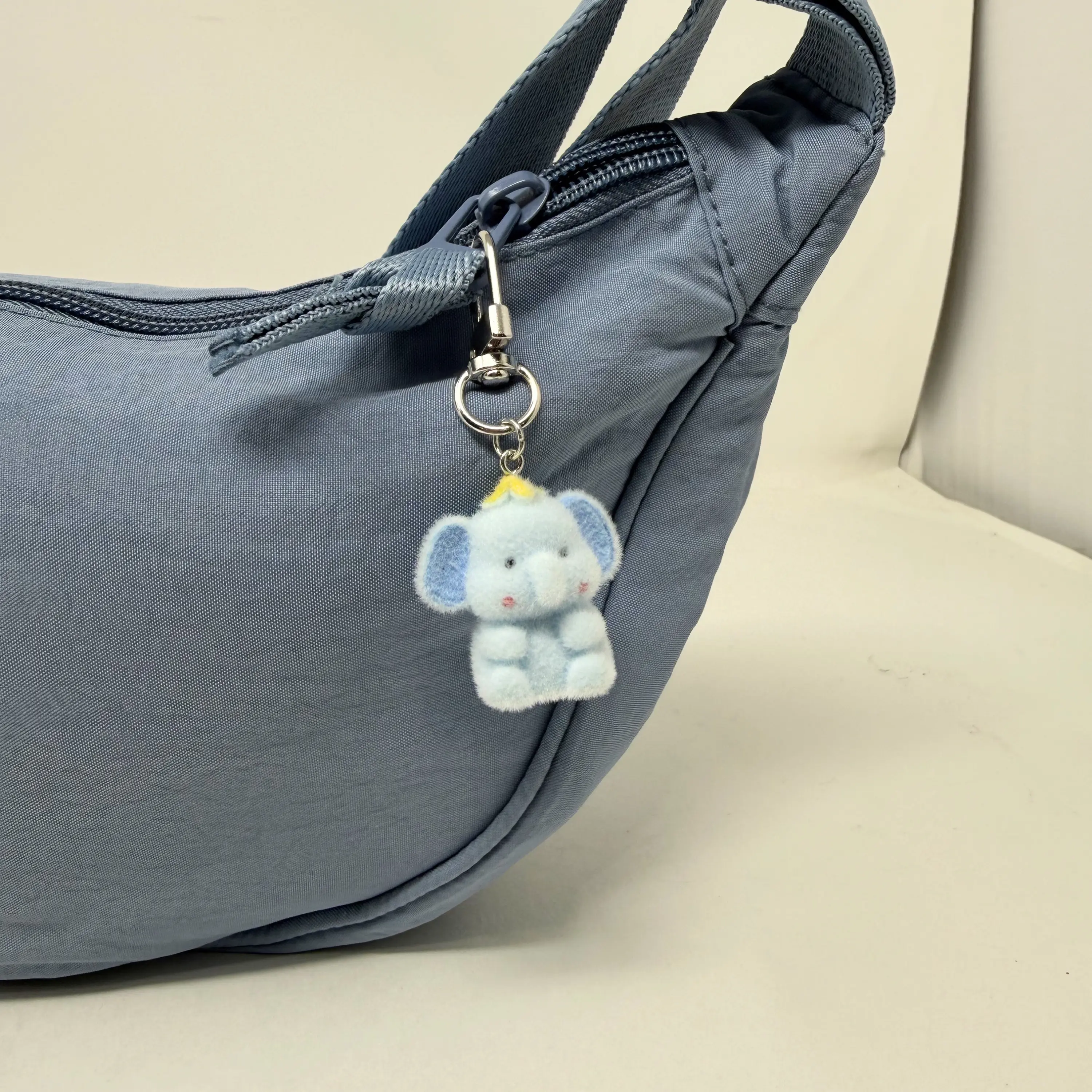 Blue Elephant Flocked Keychain – Cute Plush Animal Charm