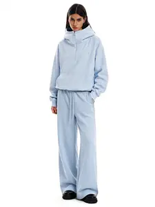 FDR Half Zip Up Big Hood Eases Social Anxiety Hoodie With Adjustable Drawstring Hem High NeckOversized Unisex Embroidered Letter