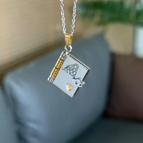 Dainty Book Locket Necklace for Granddaughter, Elegant Stainless Steel Open-Book Keepsake Pendant with 18-Inch Chain, Birthday Graduation Gift, Dainty Necklace, Happy Birthday, Unisex, Chain Jewelry Necklaces