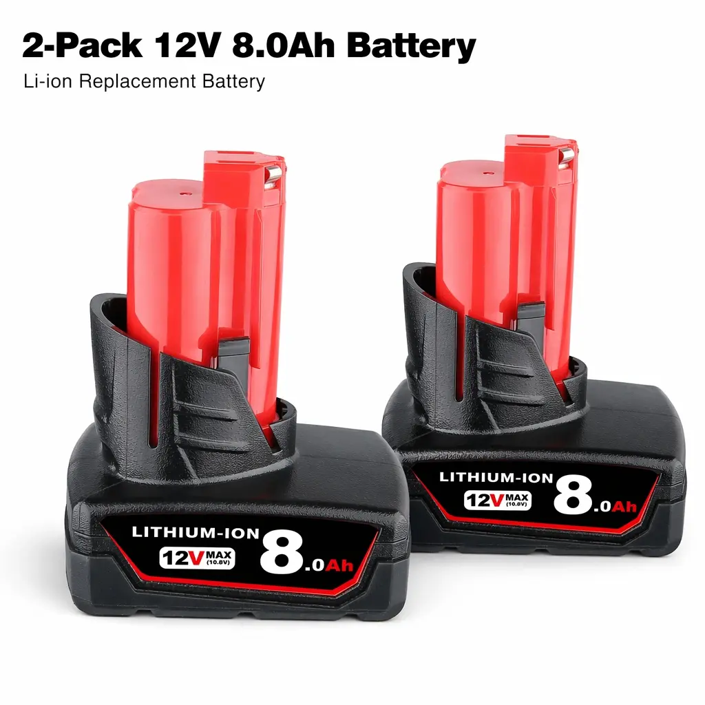 2-pack 12V MAX 8.0Ah 8000mAh Lithium-Ion Replacement Battery Compatible with Milwaukee M12 Tools, Rechargeable Battery Pack for Cordless Power Tools