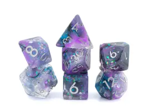 Galactic Vapor Resin DnD Dice Set 7-Piece Glitter RPG Dice with Nebular Blue Purple and Sparkling Stars for Tabletop Gaming Polyhedral Dice Set