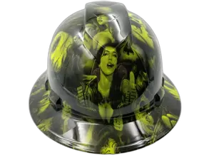 Neon Green Rockabilly Pin-Up Art - Custom Hydro Dipped Full Brim Hard Hat