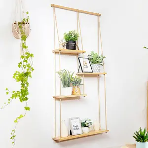 Wall Shelf Macrame Wall Hanging Shelf- Macrame Shelves  Decorative Boho Floating Wall Shelves- Rope Shelf to Organize and Decor for Living Room, Bedroom, Bathroom