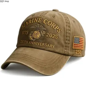 4-Pack Men Marine Corps 250th Anniversary Baseball Cap, Washed Retro Veteran Commemorative Hat, Classic Tribute Modern Casual Headwear, Stylish Patriotic Accessory for Daily Wear, Holiday Gifting and Veteran Collectibles