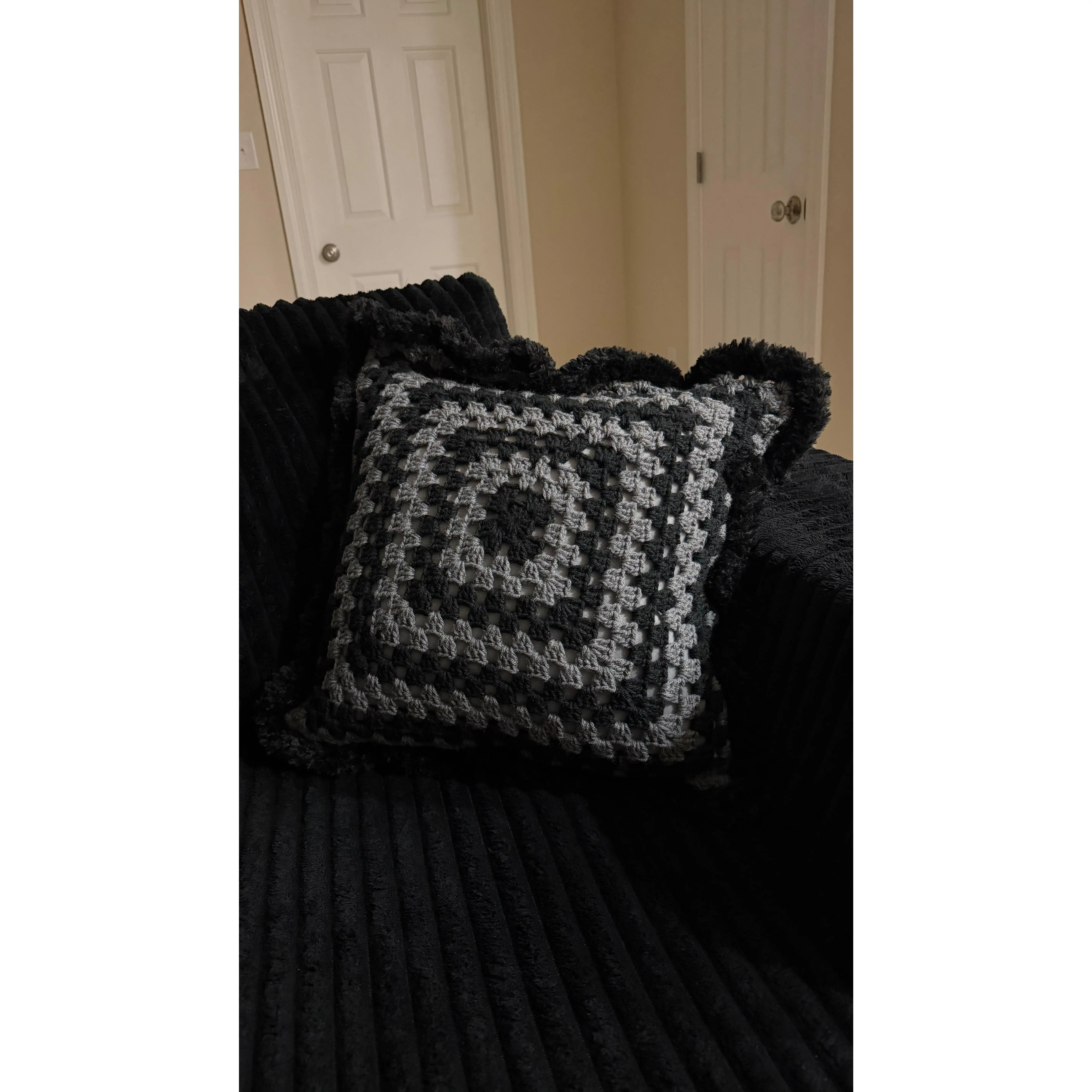 Handmade Granny Square Crochet Pillow