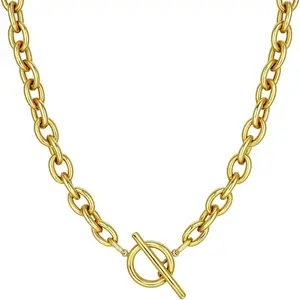 YADOCA 18k Plated Gold Plated Chunky Plated Gold Necklace for Women Sweatproof, Non Tarnish Chunky Statement Chain Necklaces Thick Gold Plated Paperclip Link Chain Necklace Stacks Toggle Clasp Necklaces