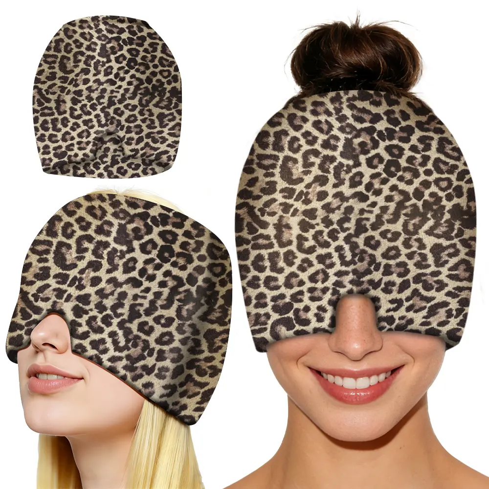 Reusable Leopard Print Gel Cap for Hot Cold Therapy, Adjustable Head Wrap for Migraine & Stress Relief, Soft Sleep Eye Mask, Sleeping Eye Mask, Relaxing, Lightweight, Sleep Aid Products