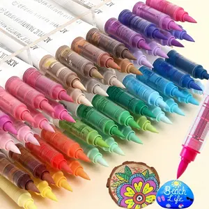 Acrylic Paint Markers Pens,Soft Brush Tip Markers with Fast Drying & No-Bleed Ink, Acrylic Paint Pens for Rock, Wood, Egg, Ceramic, Fabric Painting, Art Supplies and DIY Crafts, Acrylic Drawing Markers