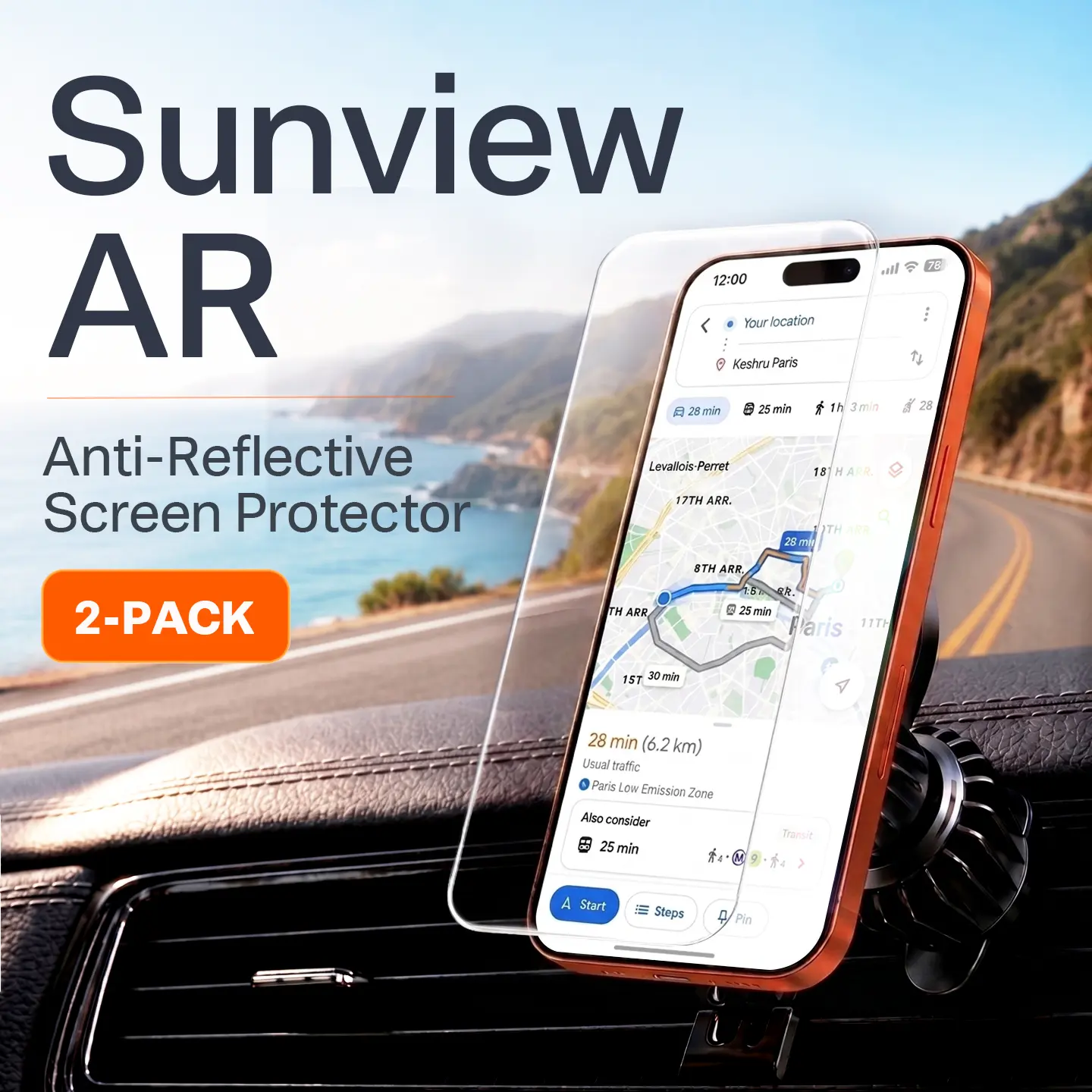TORRAS SunView AR Screen Protector for iPhone 17 Pro Max, 9H+ Tempered Glass, Anti-Reflective Anti-Glare, HD Clear, Full Coverage, Drop Protection, Easy Install, 2 Pack A