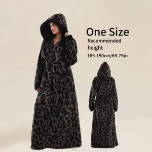 Trendy Leopard Print Bathrobe, Coffee Color Hooded Robe, with Pockets and Belt, Perfect for Home Relaxation