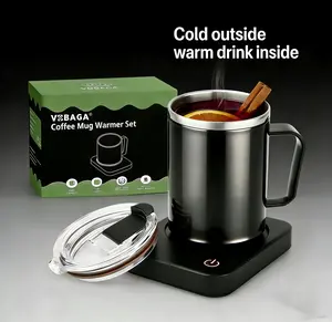 VOBAGA Coffee Mug Warmer Set with 15oz Stainless Steel Mug 3 Temperature Settings 4-Hour Auto Shut-Off Smart Safety Protection Portable Gift-Ready for Coffee Tea Milk Candle Warmer,VOBAGA Heated Coaster & Mug Set – Keep Your Drinks Warm Anytime