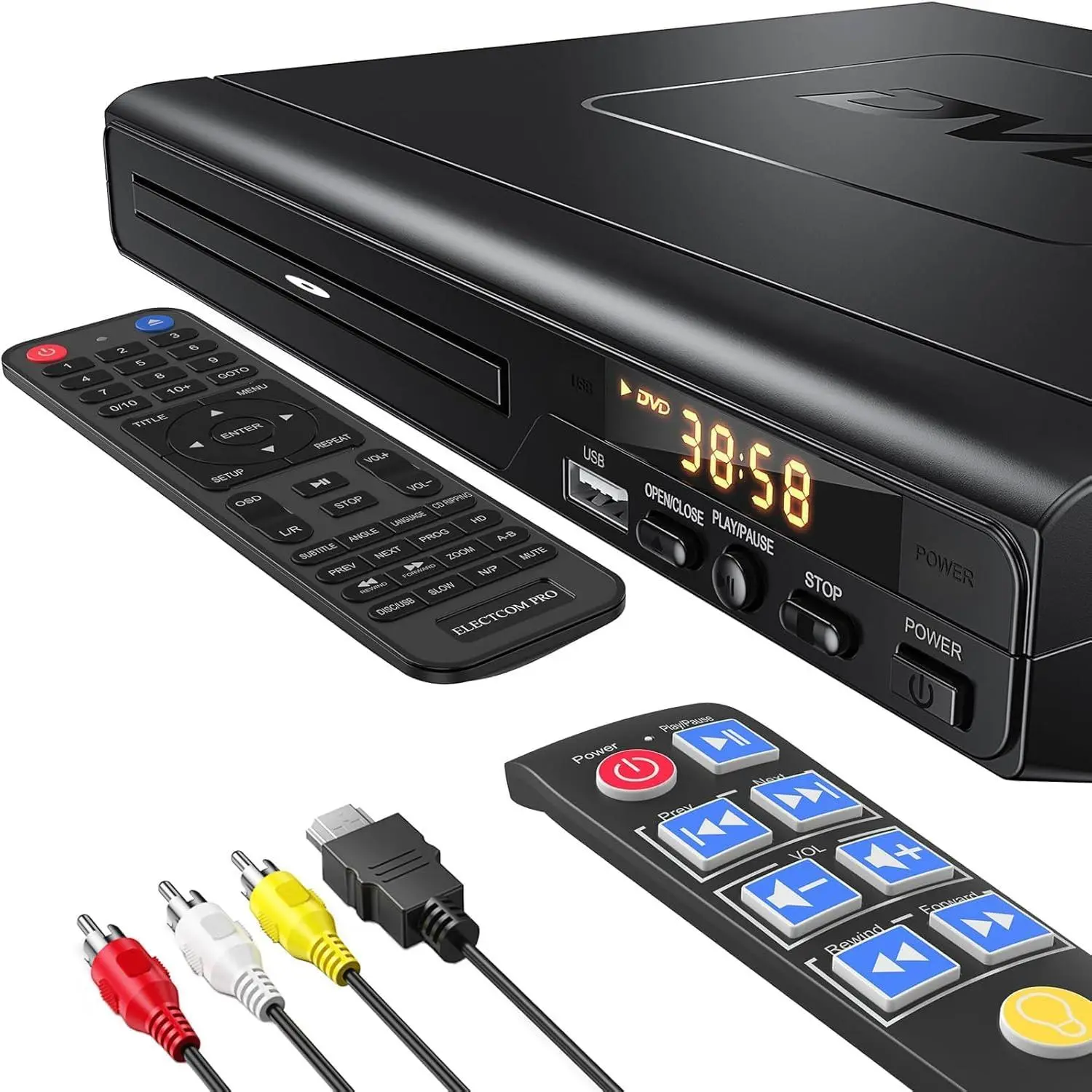 DVD Players for TV with HDMI, DVD Players That Play  Regions, Simple DVD Player for , CD Player for  Stereo System, Included HDMI and RCA , with Big Buttons Remote Control