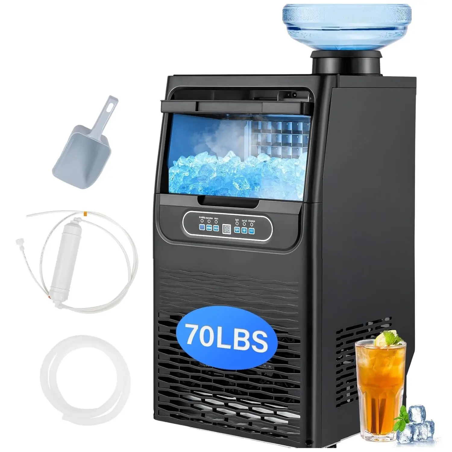 70/90 LBS/24H Countertop Ice Maker with 2 Water Inlets & Appointment Function, Freestanding Ice Machine with 11lbs Storage Bin, Ice Scoop, Drain Pipe & Water Filter (Black)