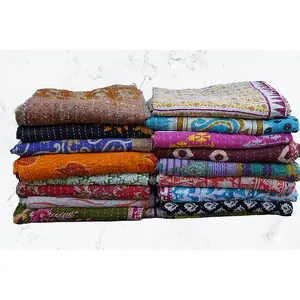 Boho Indian Quilt Vintage Bedspreads Throws Ralli Lot Kantha Reversible Bedcover Cotton Blanket Gudari Single Twin