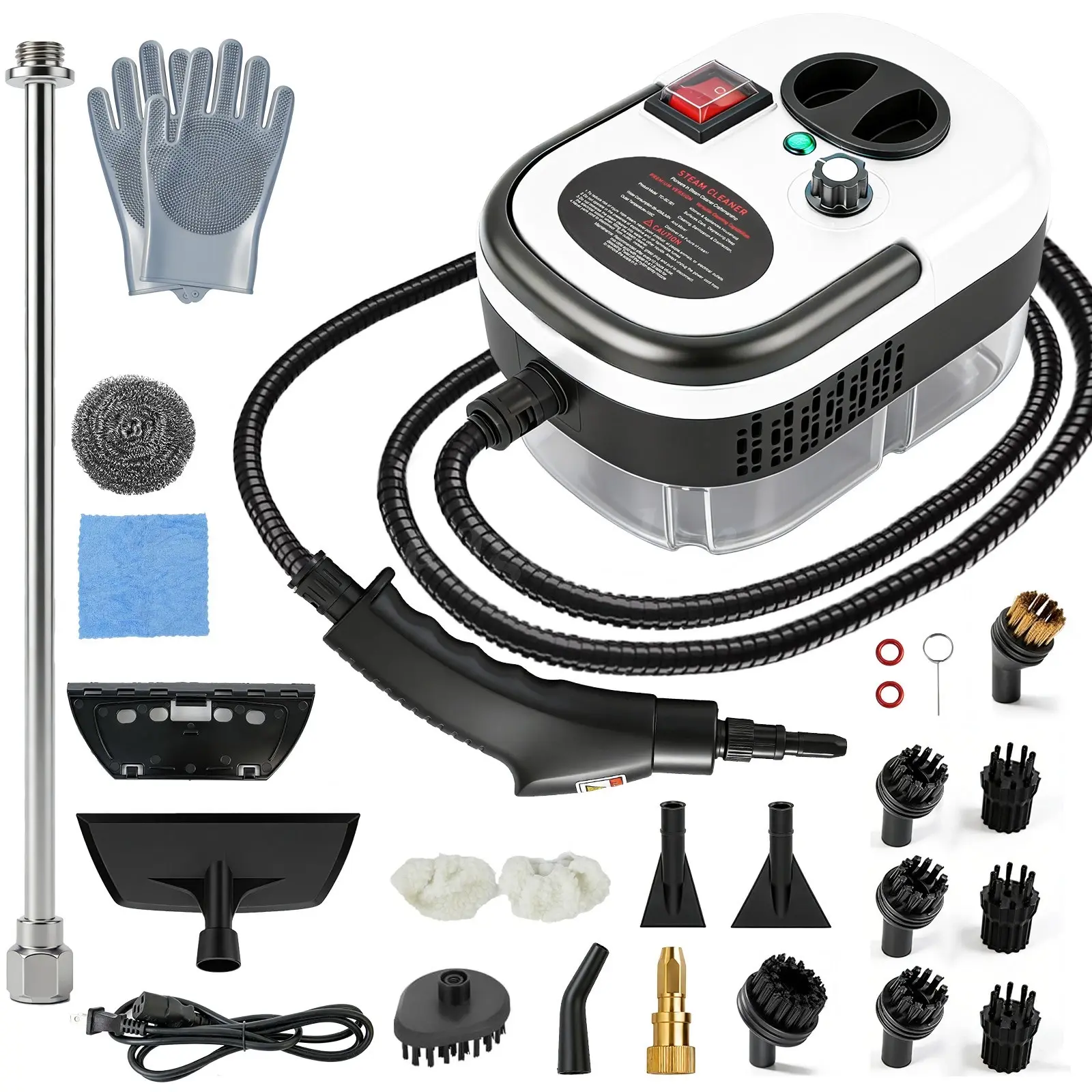 2500W Ultra-Powerful Labor-Saving Handheld Steam Cleaner - High-Temperature Pressurized Compact Multi-Head Portable Steam Machine with Brush Heads for Home Kitchen Grease, Car Detailing