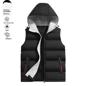 Men's Thick Warm Fleece Vest with Hood Sleeveless Jacket Layer, Full Zip & Stand Collar, Black Winter Tank Top for Gym, Outdoor Activities, Cold Weather Durable Padded Coat, Ideal Gift for Husband/Son (Minimalist Design) Menswear Beige