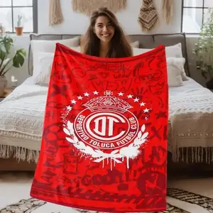 Toluca-Themed Red Flannel Blanket - Bed Warmer, Colored Synthetic, Decorative Text Blanket with Heat Transfer Logo, Modern Graffiti Design, Soft Comfortable, Multi-Size, All-Season Bedding, Ideal for Office Use, Famil