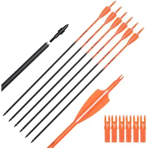 Elong 12PCS 28" Arrows for Compound Bows,Carbon Hunting Arrows for Archery Spine 500 with 100 Grain Screw Tips,Green/Orange