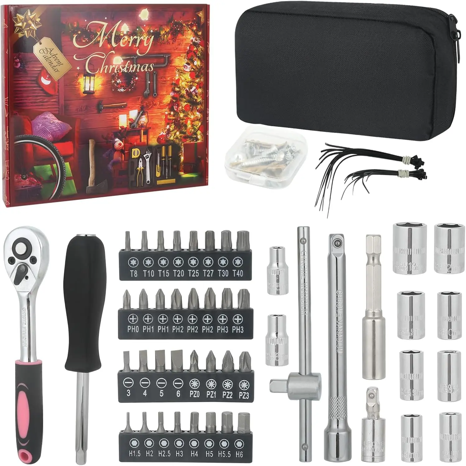 2026 Tool Advent Calendar for Adults, 24-Day Christmas Countdown Hand Tool Kit, Holiday Surprise Gift for Home & Office Use