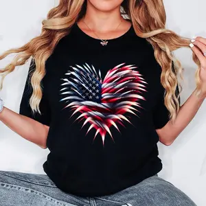 Retro Fighter Jet Airplane American Flag Heart 4th Of July T-Shirt
