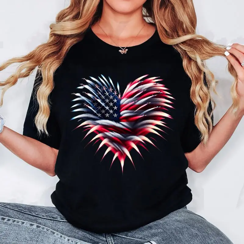 [100% Cotton] Retro Fighter Jet Airplane American Flag Heart 4Th Of July T-Shirt T-Shirt For Men And Women