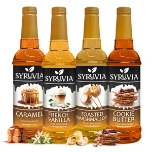 Syruvia Coffee Syrup Variety Pack – Caramel, French Vanilla, Toasted Marshmallow & Cookie Butter – Perfect for Coffee, Lattes, Iced Coffee & More – 25.4 Fl oz Bottles (4 Pack)