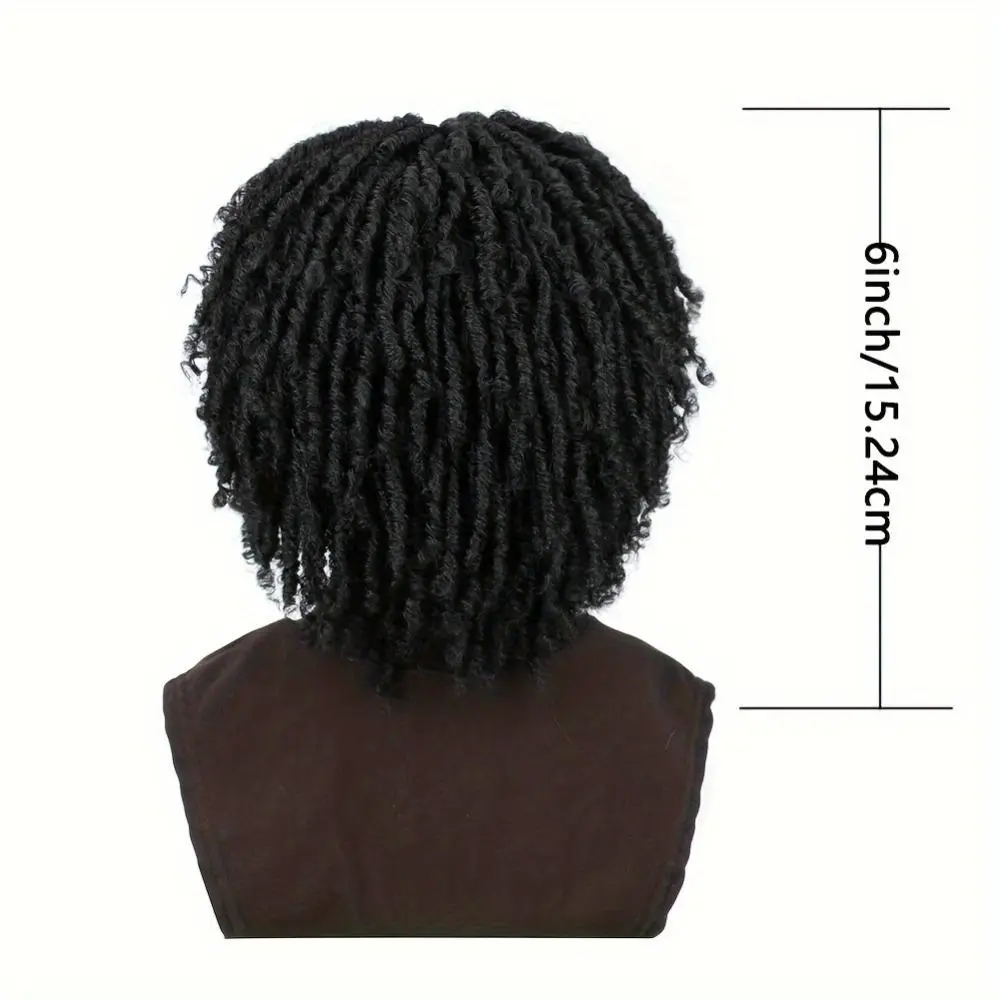 Men’s 6-Inch Afro Curly Dreadlock Wig with Headband | High-Heat Resistant Synthetic Faux Locs, Full Density Rose Net Cap, Easy Everyday Style