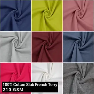 60" Wide 100% Cotton Slub French Terry Fabric by the Yard - 210 GSM, Medium Weight, 2-Way Stretch, Breathable - Ideal for Activewear, Layering & Sweatshirts- (SKU-811)