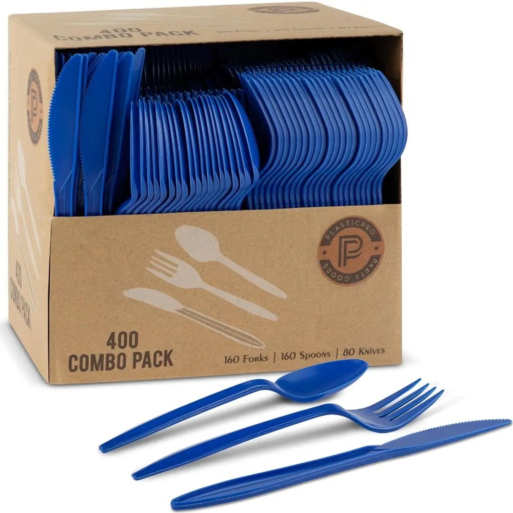 Disposable Chanukah Plastic Cutlery Combo Set - Assorted Colored Forks, Spoons, Knives - Kitchenware Tableware for Parties, Business Events