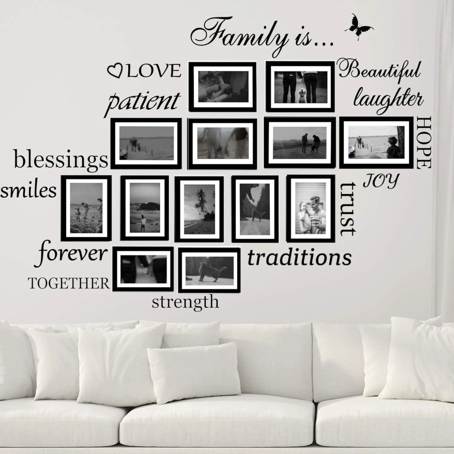Decorative Removable 14-Word Quote Vinyl Stickers, Matte Black DIY Room Art for Picture Frame Decoration (Photo Frames Not Included)