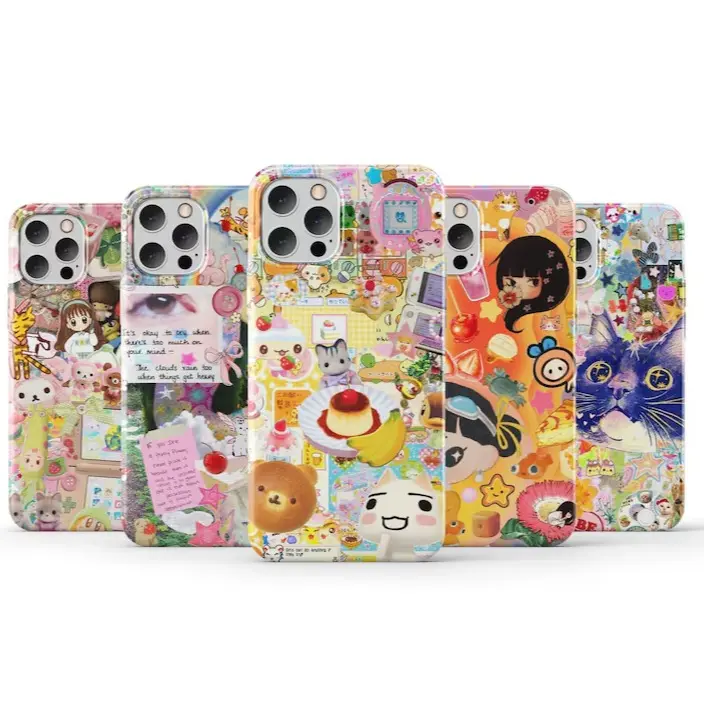 Y2K Kawaii Collage Cute Cartoon Stickers Aesthetic Phone Case Compatible With IPhone 11/12/13/14/15/16/17Pro Shockproof Creative Handpainted Design Gift For Girlfriend Waterproof Anti‑Fall Scratch Resistant