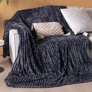 Warm & Cozy Flannel Blanket with Imitation Rabbit Fur – Soft Striped Throw for Sofa, Bed, Office, Camping & Travel – All-Season Multipurpose Gift Blanket