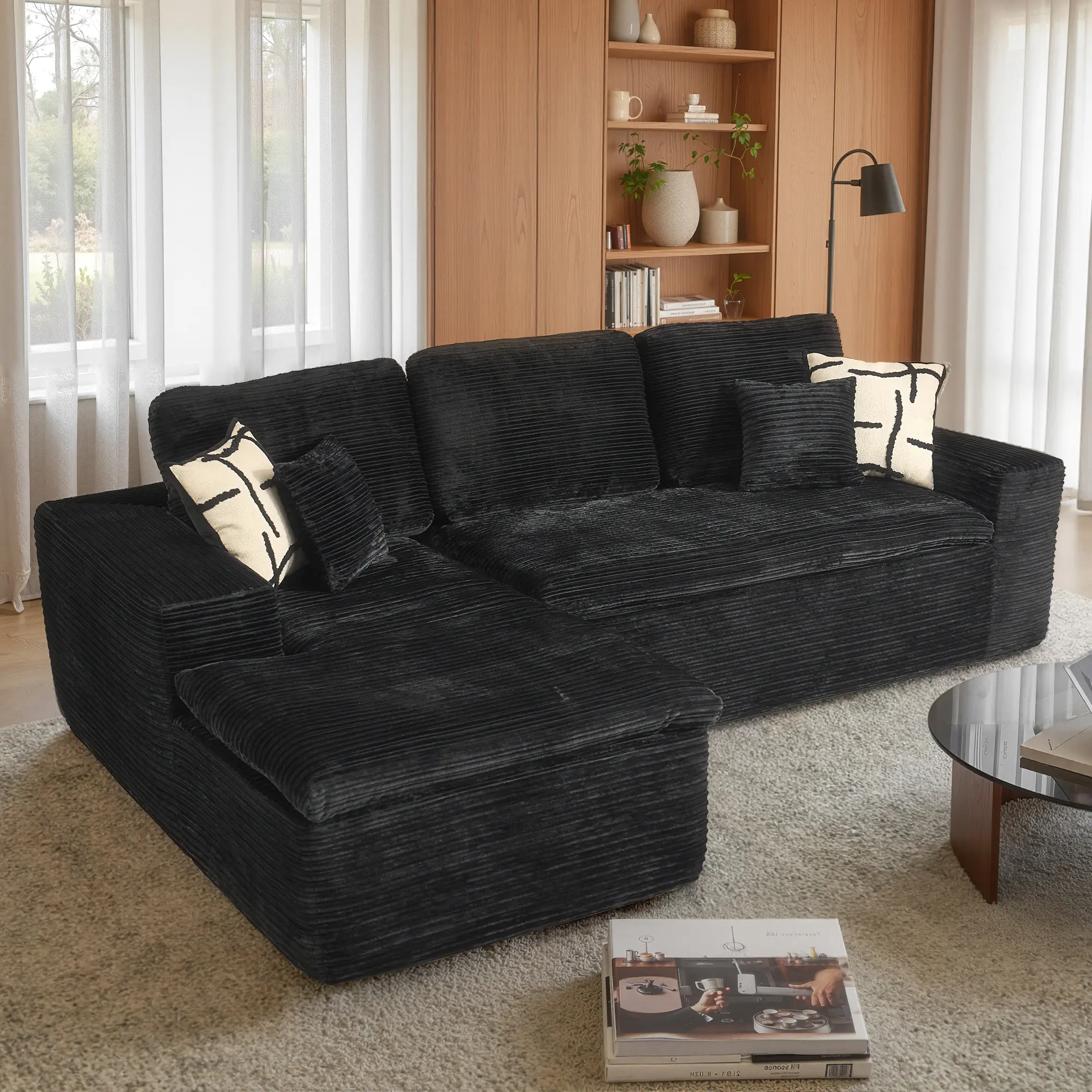 Black Corduroy Left Chaise