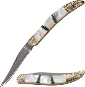 Elk Ridge Toothpick Folding Pocket Knife Gentlemans Knife Pearl Handle with Stone Inlays ER-952