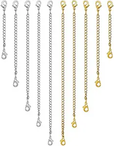 Necklace Extender 10Pcs Chain Extenders for Necklaces Bracelet, 14K Gold and Silver Plated Stainless Steel Extension Chain for Women Jewelry Making