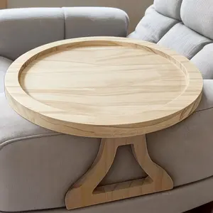 Circular Wooden Armrest Tray, Foldable Sofa Armrest Table with Cup Holder and Detachable Legs, Suitable for Sofa, Bed, and Side Table