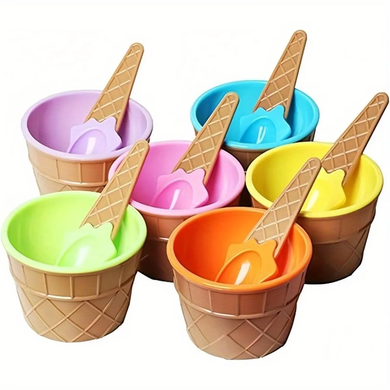 Creative Thickened Candy-Colored Ice Cream Bowl with Spoon, Plastic Ice Cream Making Mold, Egg Tart-Shaped Small Bowl, Fun Dessert Container, Tableware, Plastic Serving Bowls