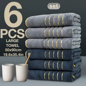 6-Piece Gold Trimmed Towels Set, Premium Bath Towels, Quick-Dry Absorbent Microfiber, Modern Bathroom Essentials for Home, Hotel, School Use, Absorbent Thickened Towels