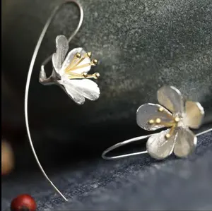925 Silver Flower Long Tassel Earrings Elegant Sterling Silver Jewelry