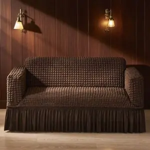 1pc Plain Solid Color Stretch Bubble Chiffon Sofa Cover, For Living Room, Suitable For All Seasons And Christmas Theme