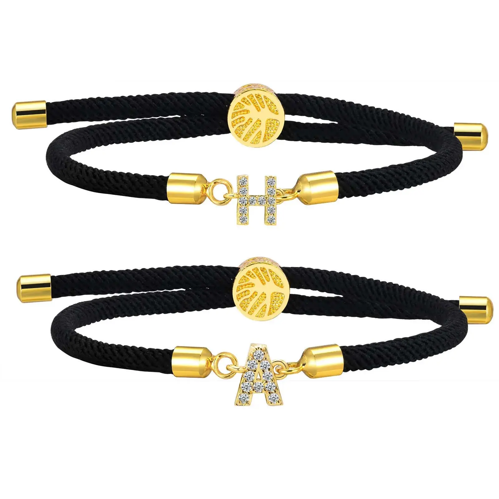 26 letters zircon letters adjustable Milanese line black rope chain bracelet couple gift