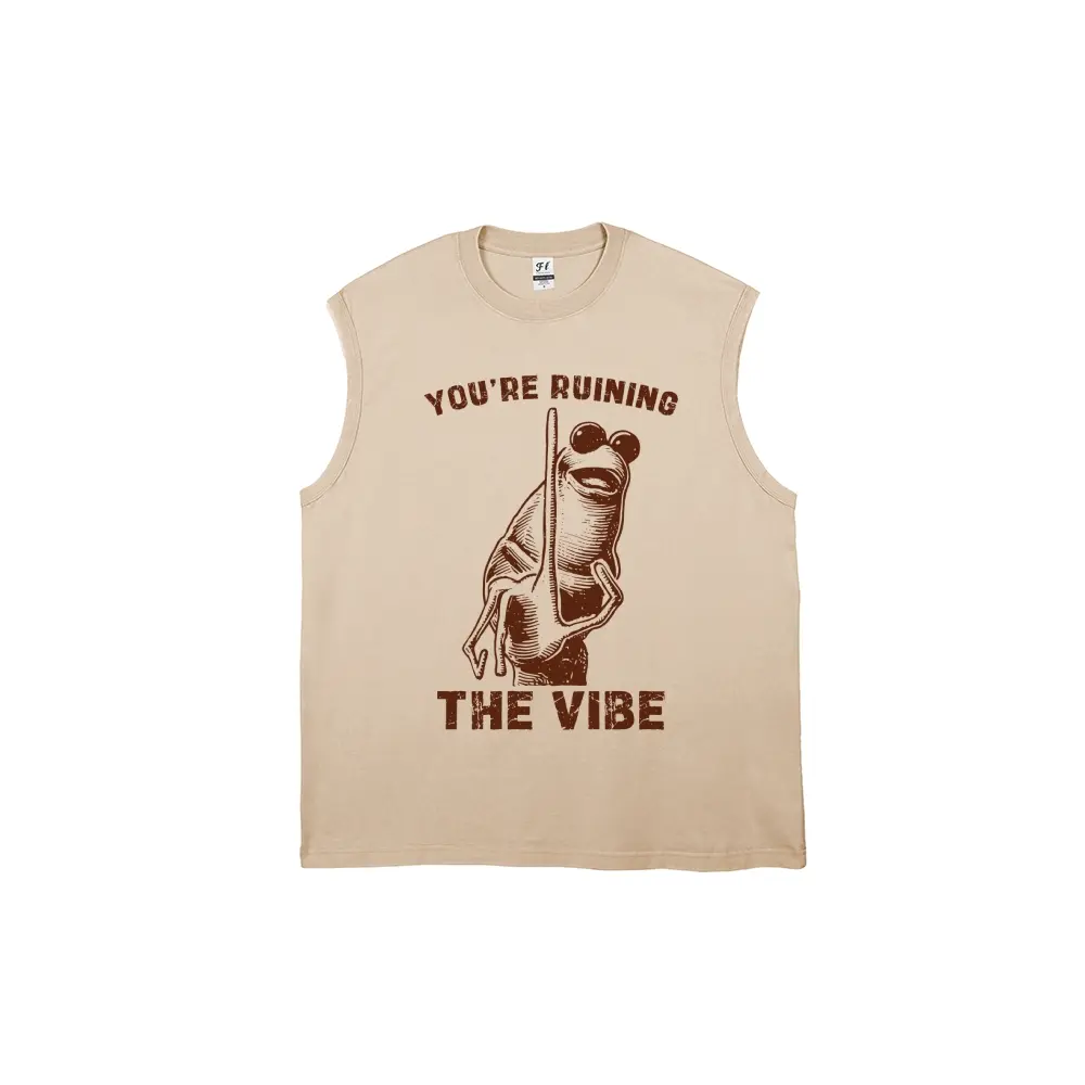 Men's Vintage Washed Tank Top, YOU ARE RUINING THE VIBE Graphic, 100% Cotton Breathable Casual Streetwear Top, Menswear, Distressed, Fabric, Loose, Retro, Pure Cotton, Cargo