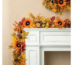 Glitzhome 6' Fall Sunflower, Maple Leaf and Berry Garland