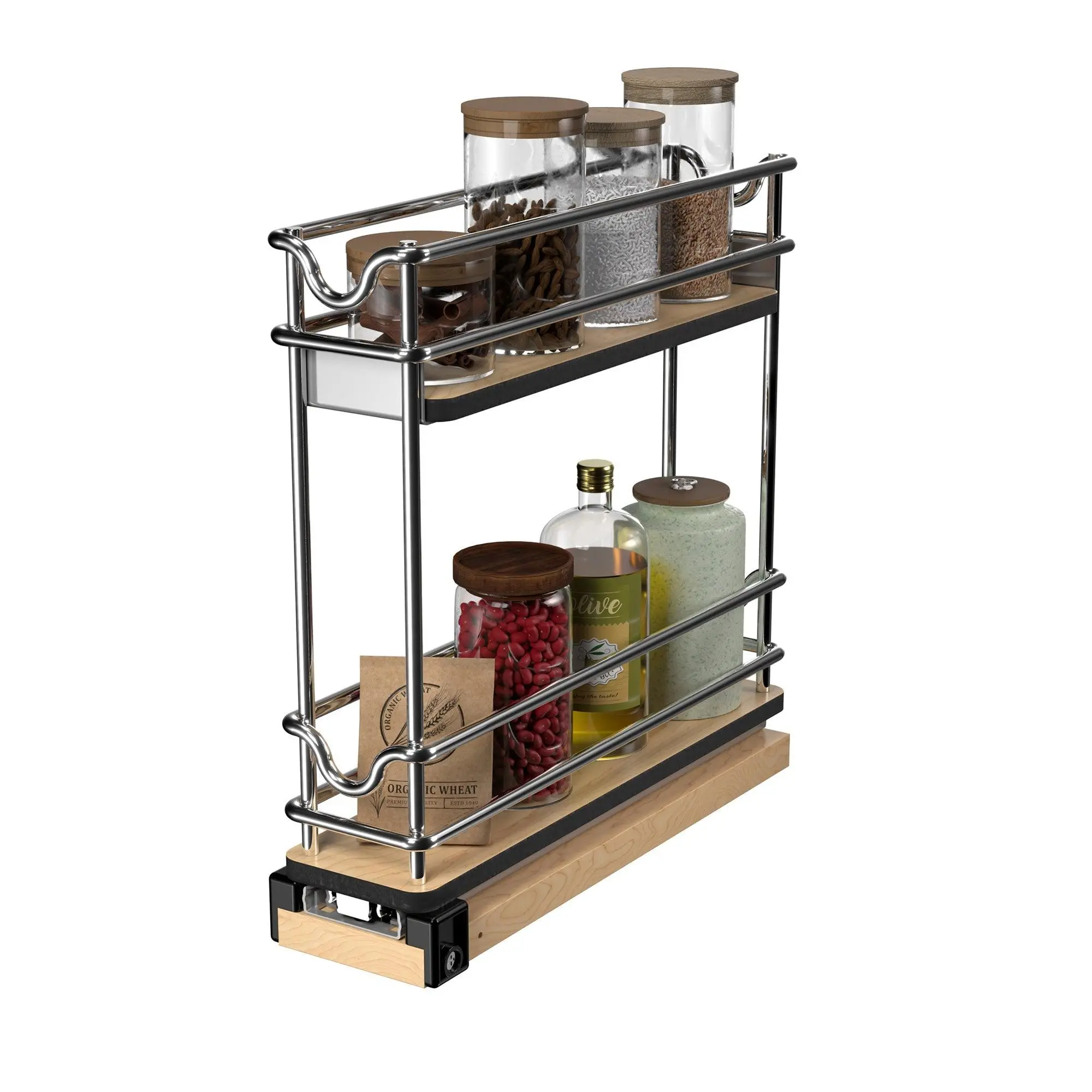 Rev-A-Shelf 3" Pullout Organizer for Cabinets, 2 Tier Upright Shelf, 5WU2-3N1-1